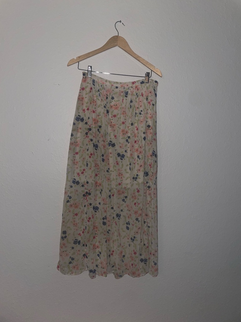 CATO Flowy Floral Maxi Skirt - Cream with Pink & Blue Flowers